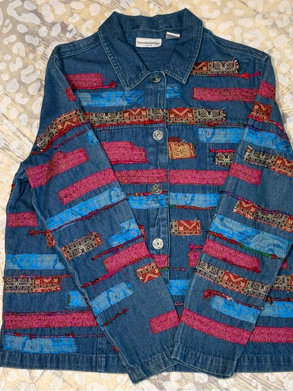 Breckenridge M petite Patchwork‎ Denim Jacket with Colorful patches